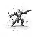 A dynamic composition of Marvel Characters in a fierce battle scene tattoo design idea