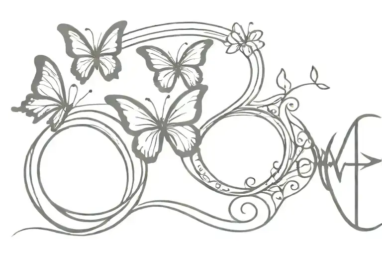 butterflies are flying around the "BOW" word logo tattoo design idea