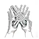 skeleton hand reaching out to human hand with birthday 7.14.33 tattoo design idea