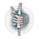 skeleton hand reaching out to human hand with birthday 7.14.33 tattoo design idea