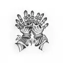 skeleton hand reaching out to human hand with birthday 7.14.33 tattoo design idea