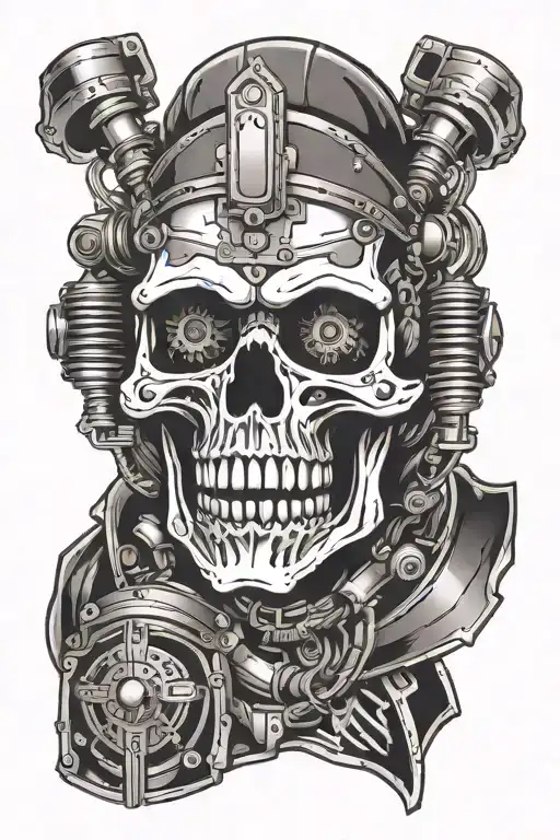 skull, motor, moto engine, castle, warrior,  tattoo design idea