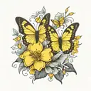 flowers with a yellow butterflies tattoo design idea