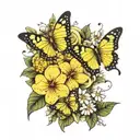 flowers with a yellow butterflies tattoo design idea