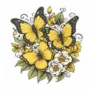 flowers with a yellow butterflies tattoo design idea