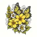 flowers with a yellow butterflies tattoo design idea