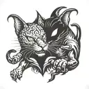  cat fighting demon tattoo design idea