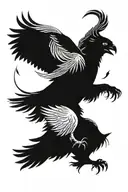 evil cat fighting with a flying evil crow perched tattoo design idea