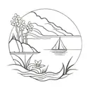 generate an image of a tattoo that symbolizes peaceful river in the summer miniamlist tattoo design idea