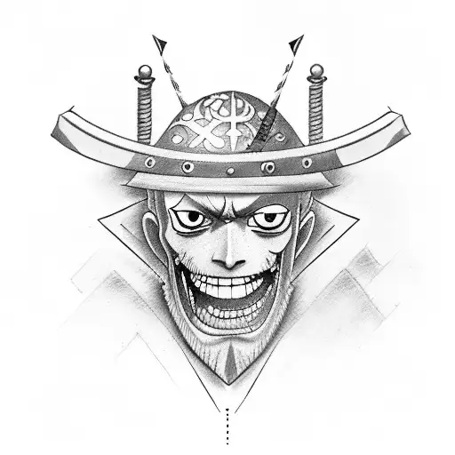 Design a dotwork tattoo featuring Zoro's iconic swords tattoo design idea