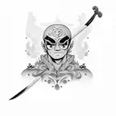 Design a dotwork tattoo featuring Zoro's iconic swords tattoo design idea