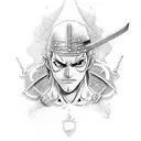 Design a dotwork tattoo featuring Zoro's iconic swords tattoo design idea