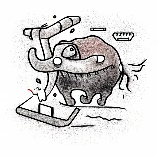 Office worker, kills a mammoth with a mine tattoo design idea
