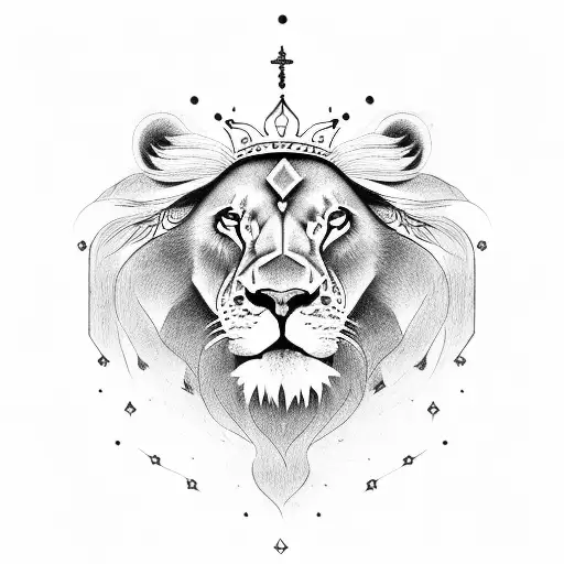 lion sun crown tattoo design idea