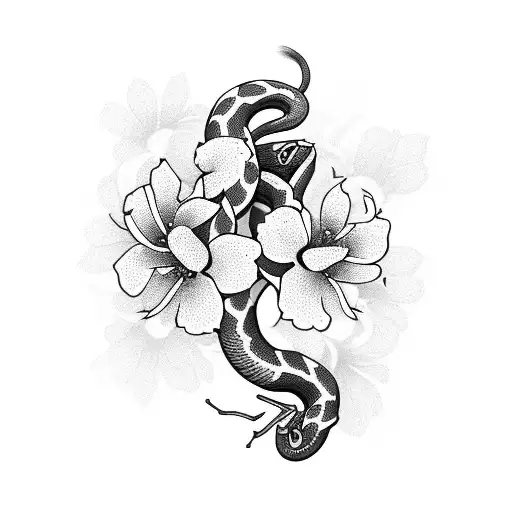 cherry Blossom flowers and a snake tattoo design idea