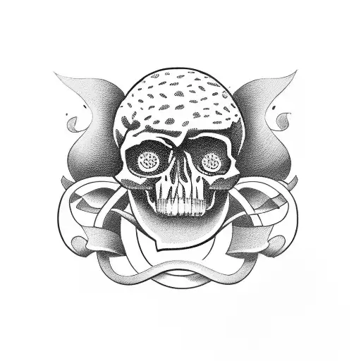 eyes looking at the right with a frowned mouth and a skull headband  tattoo design idea