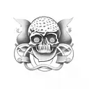 eyes looking at the right with a frowned mouth and a skull headband  tattoo design idea