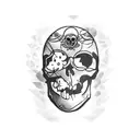 eyes looking at the right with a frowned mouth and a skull headband  tattoo design idea