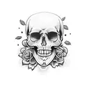 eyes looking at the right with a frowned mouth and a skull headband  tattoo design idea