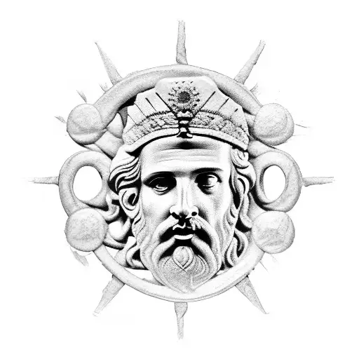 4 tubarões; faces de Sócrates, Platão, Aristoteles, Marco Aurélio, Seneca e Epicteto; referência a Santo Antônio  tattoo design idea