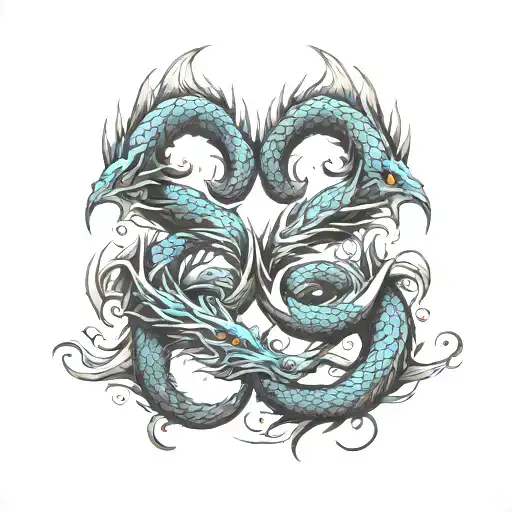 2 dragon tails cutting each other with scars in between forarm tattoo design idea