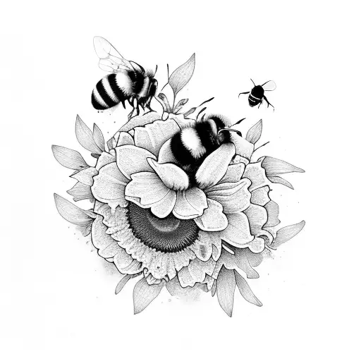 flowers with bumble bee  tattoo design idea