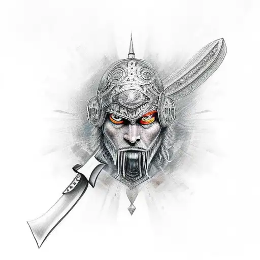 warrior with weapon tattoo design idea