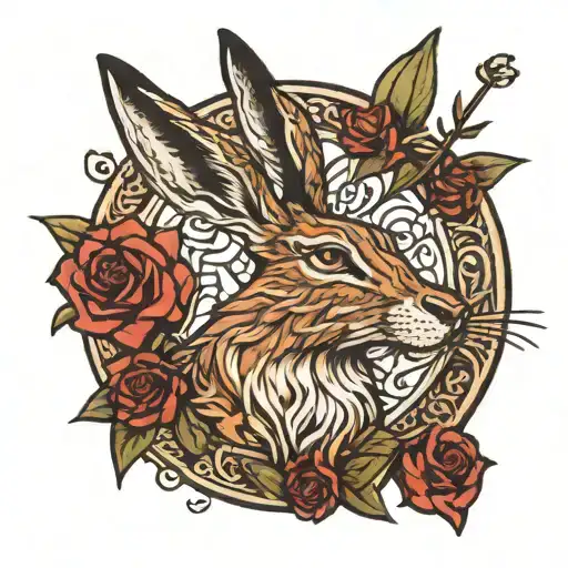 Barclay crest and hare etching tattoo design idea
