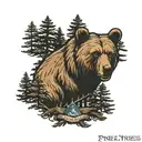 pine trees, American flag, coordinates, bear head tattoo design idea