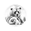 bear protecting cub from evil and hate tattoo design idea