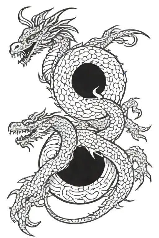 western dragon hugging yingyang symbol tattoo design idea