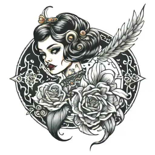 girl in glittering dress tattoo design idea
