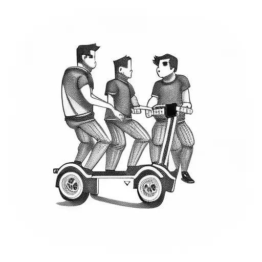 gaming, football, 3 guys on a scooter , all mixed together tattoo design idea