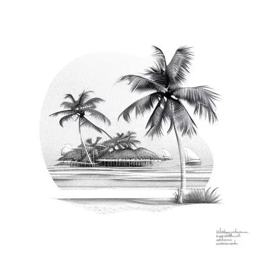 sea with coconut tree  tattoo design idea