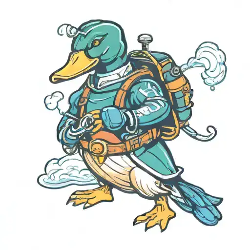 mallard duck wearing a diver gear tattoo design idea