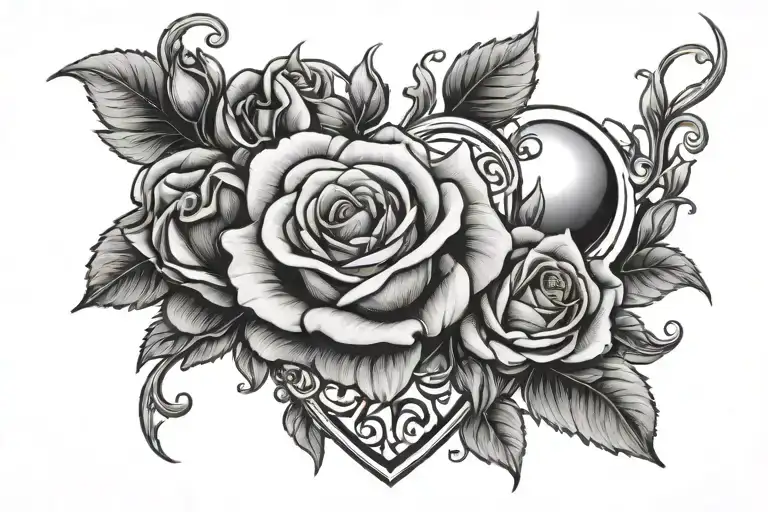 Heart, eclipse and rose tattoo design idea