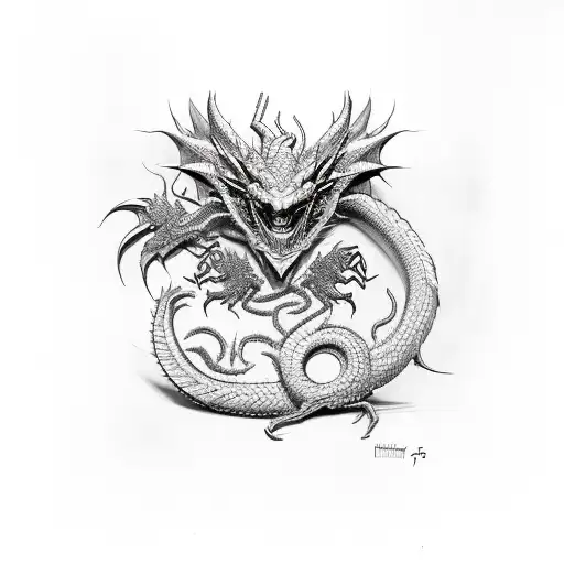 welsh dragon robot tattoo design idea