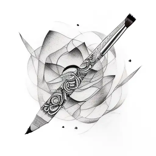 A minimalist tattoo of a black inked pencil and a paintbrush crossed together, representing your love for drawing and tattooing. tattoo design idea