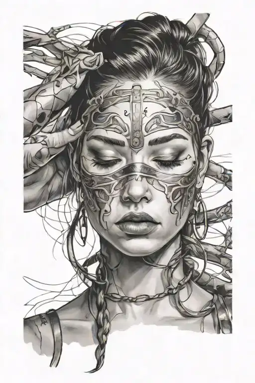 bdsm girl face closed eyes tattoo design idea