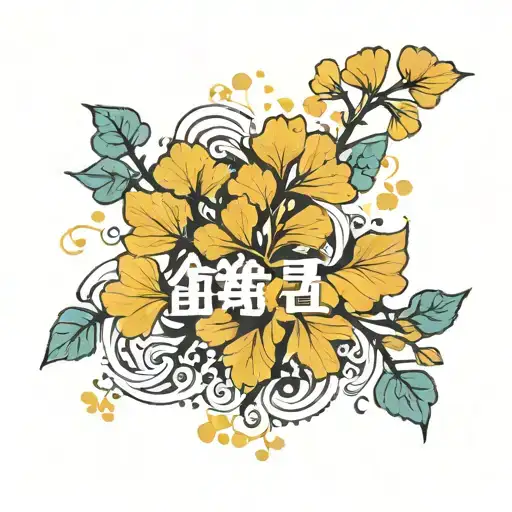 generate a tattoo of the phrase in korean "보고 싶다" between small yellow ginkgo leaves in the inside  of the wrist tattoo design idea