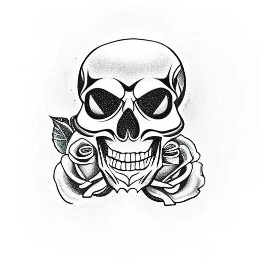 A gold skull, red rose and color owl which all are partly black and Grey tattoo design idea