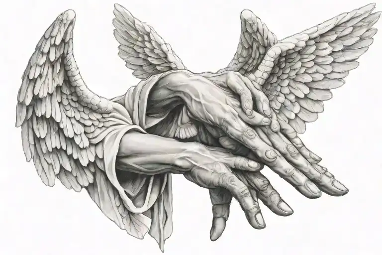angel praying hands surrounded tattoo design idea