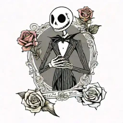 jack skellington standing up holding a rose tattoo design idea