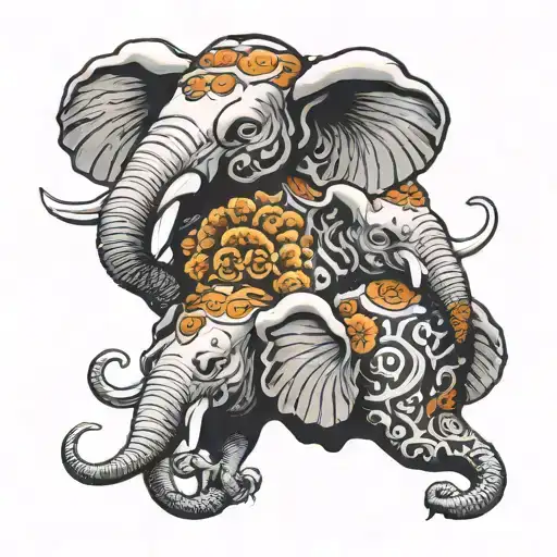 3 headed elephant head tattoo design idea