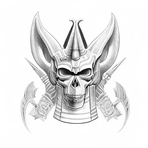 Anubis with skull tattoo design idea