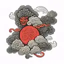 Chinese clouds with red sun tattoo design idea