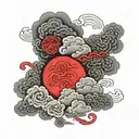 Chinese clouds with red sun tattoo design idea