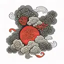 Chinese clouds with red sun tattoo design idea