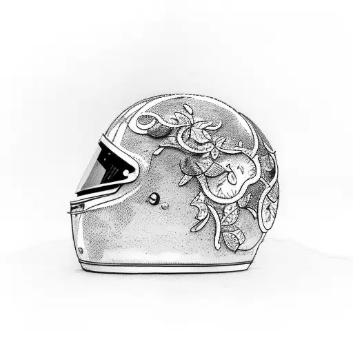 motorcycle helmet overgrown with ivy vines tattoo design idea