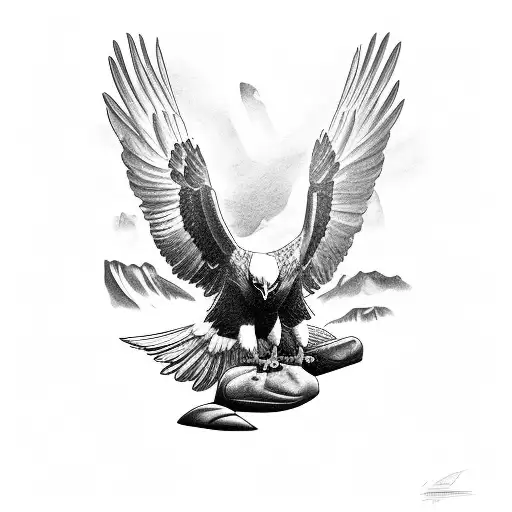 Eagle seated in a rock with its wings open tattoo design idea